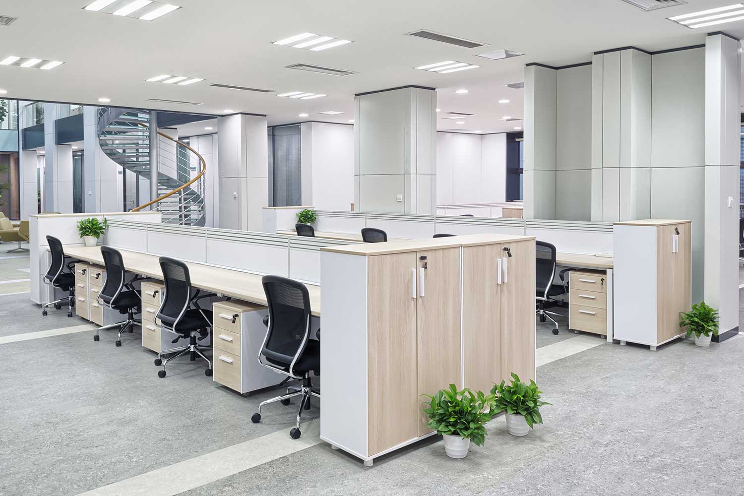 Modern office fit out with task sitting, desks and storage spaces